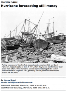 A screen capture from the archive of the Herald-Tribune in New Bedford, Mass., shows the devastation of Hurricane Carol in 1954.