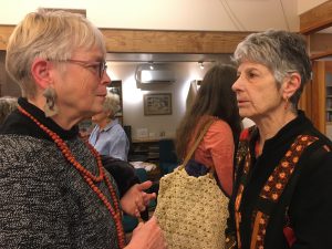 After the reading, the author spoke with an audience member.